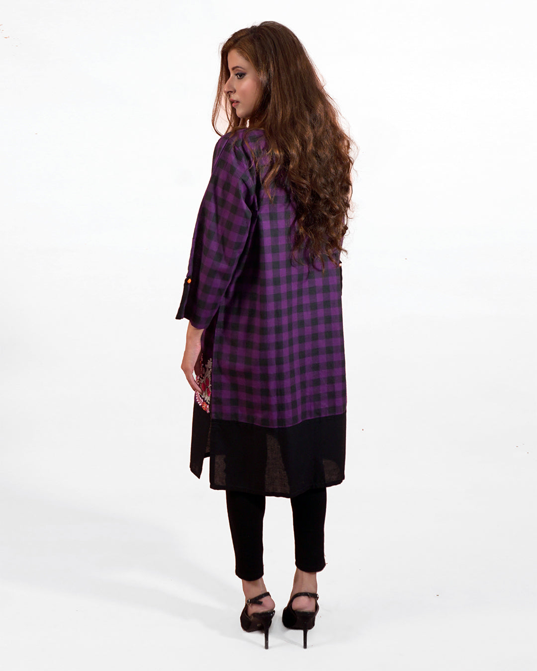 PURPLE & BLACK CHECKERED EMB SHIRT