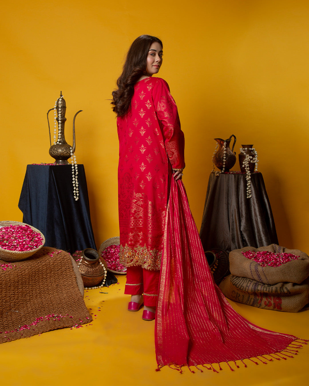 PINK EMB GOLD JACQUARD 3PC