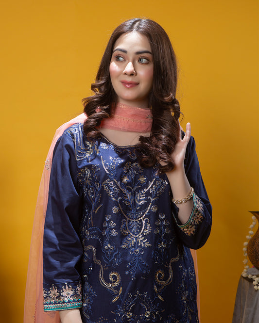 BLUE SELF SEQUINS EMB 3PC