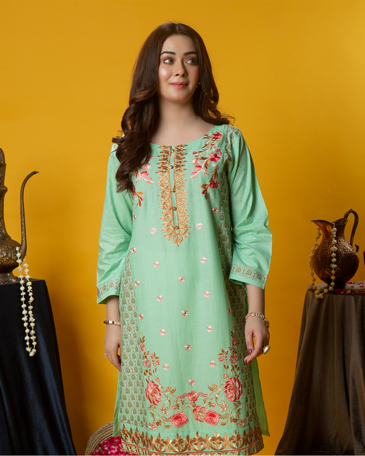 PISTACHIO PRINT EMB PANEL SHIRT