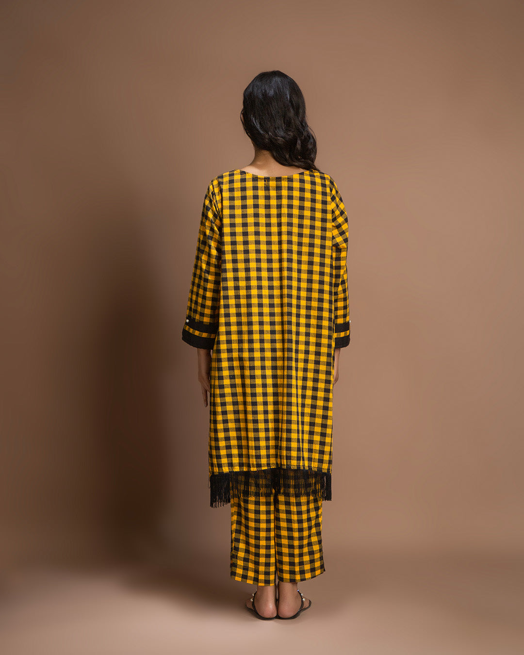 YELLOW BLK CHK FLARE 2PC