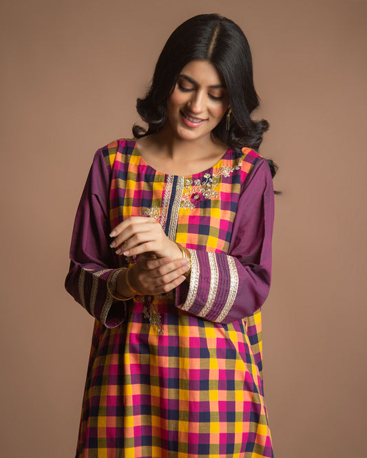 PINK CHECKERED FLARE 2PC