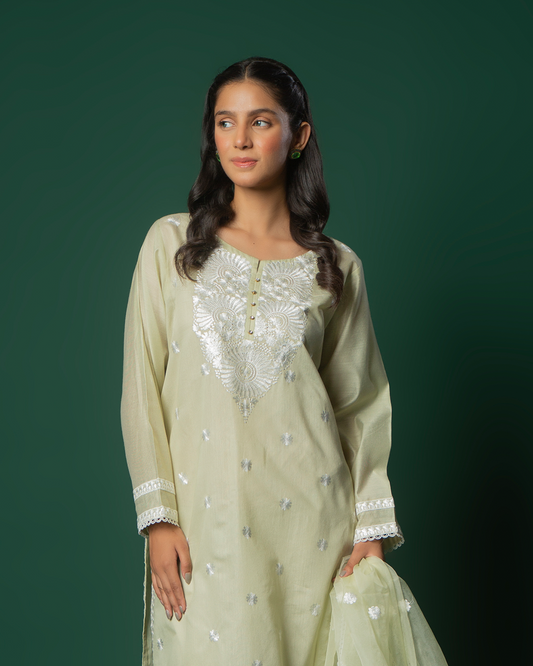 PISTACHIO COTTON NET WHITE EMB 3PC