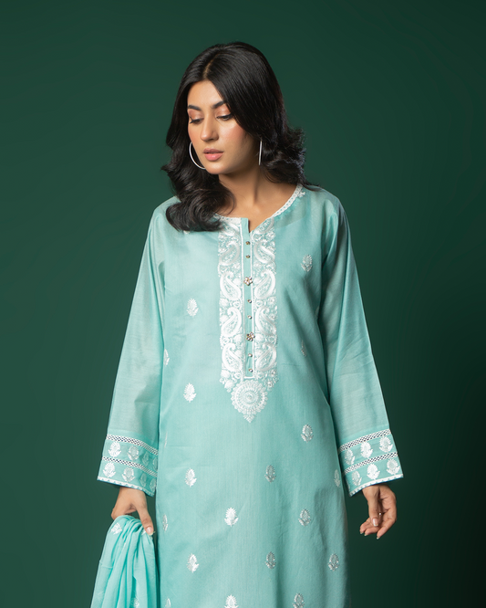 FEROZI COTTON NET WHITE EMB 3PC