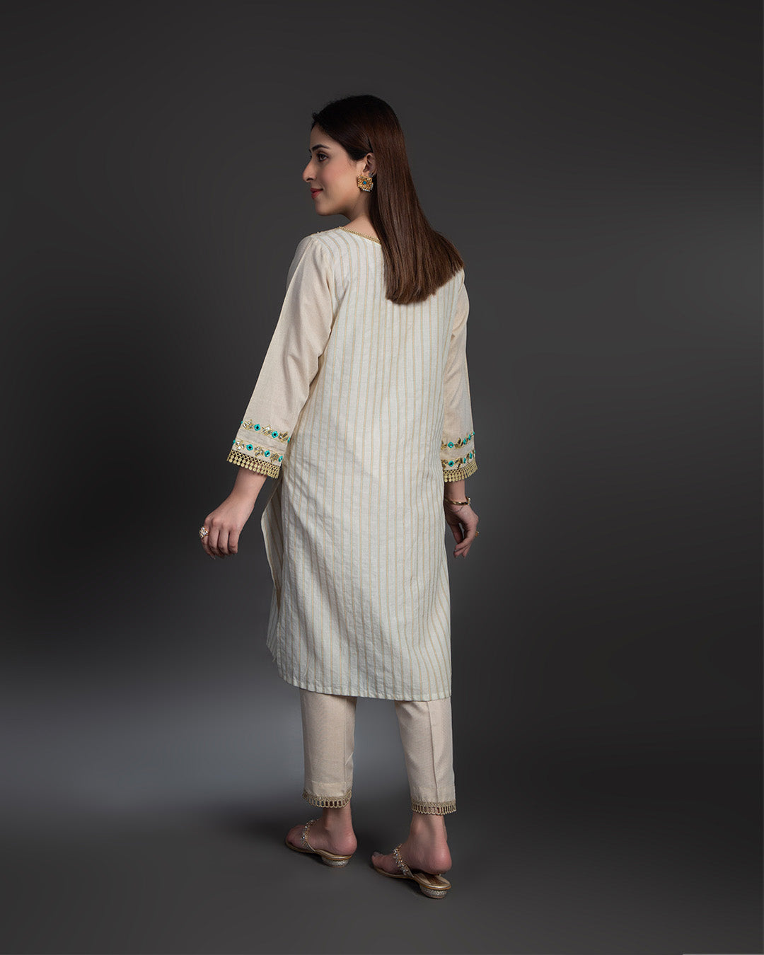 GOLD LINEAR GOTTA & MIRROR WORK SHIRT