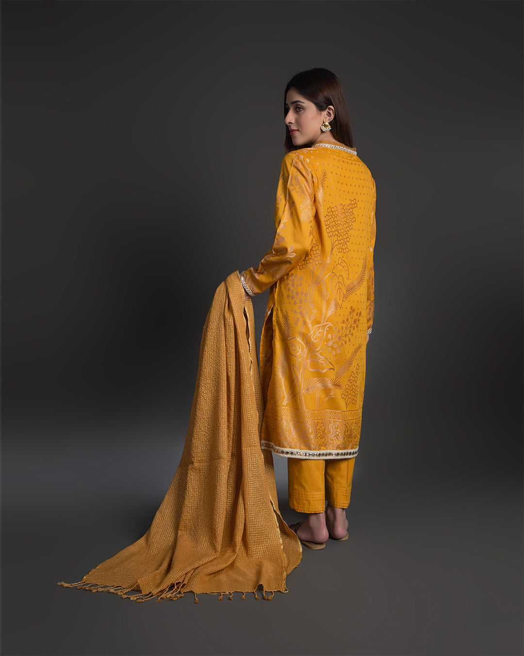MUSTARD GOLD JACQUARD EMBELLISHED 3PC