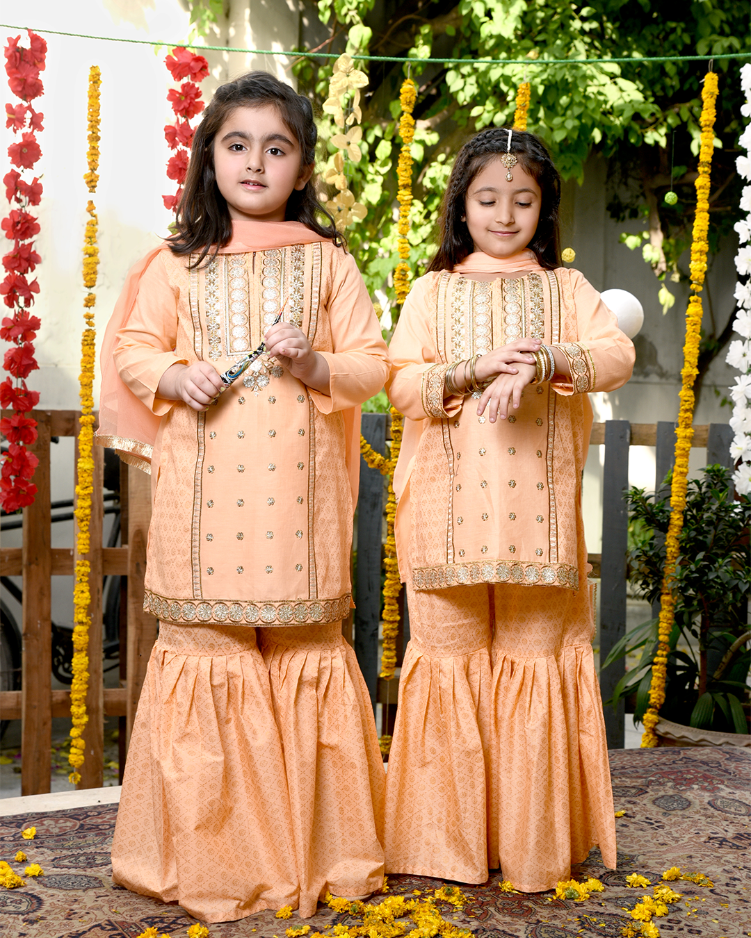 PEACH SEQUINS EMB GHARARA SET 3PC