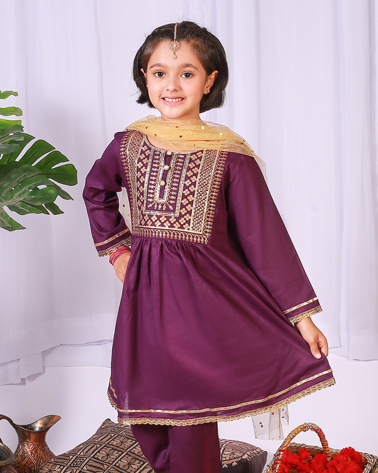 PURPLE SEQUINS PLEATED FLARE 2PC
