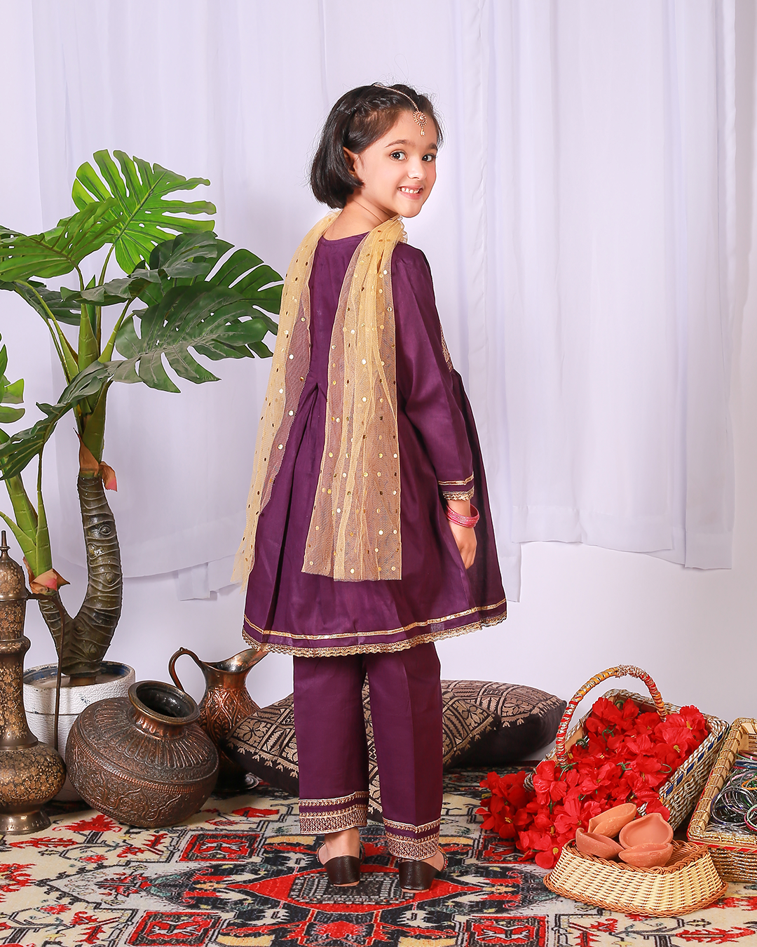 PURPLE SEQUINS PLEATED FLARE 2PC