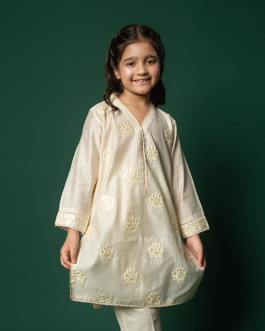 CRÈME MONOCHROMATIC COTTON NET EMB 2PC