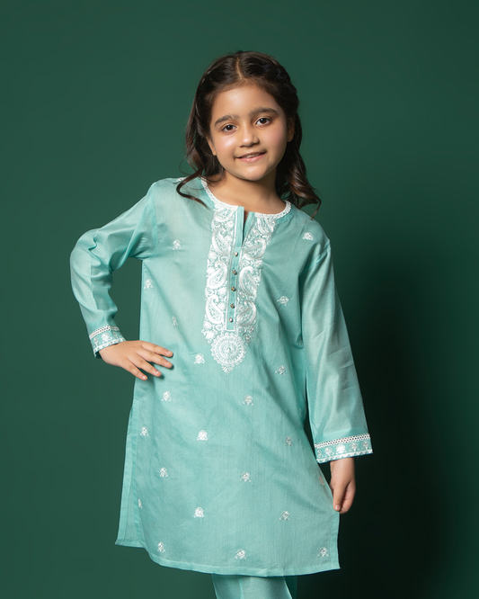 LIGHT TURQUOISE WHTE EMB COTTON NET 2PC