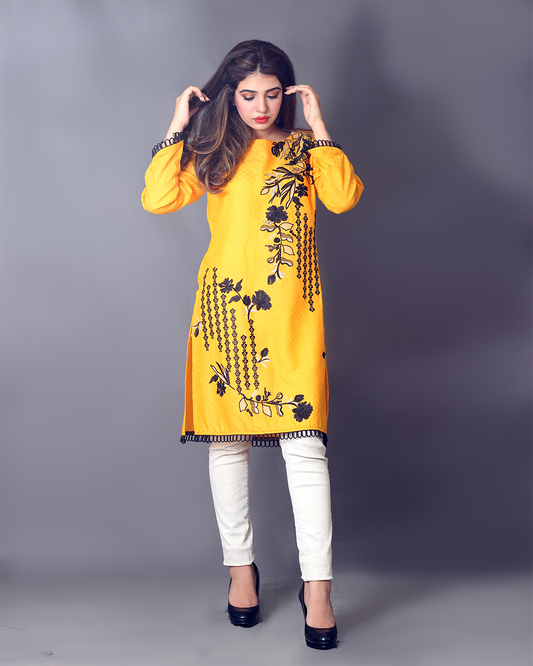 MUSTARD BLK FLORAL EMB SHIRT