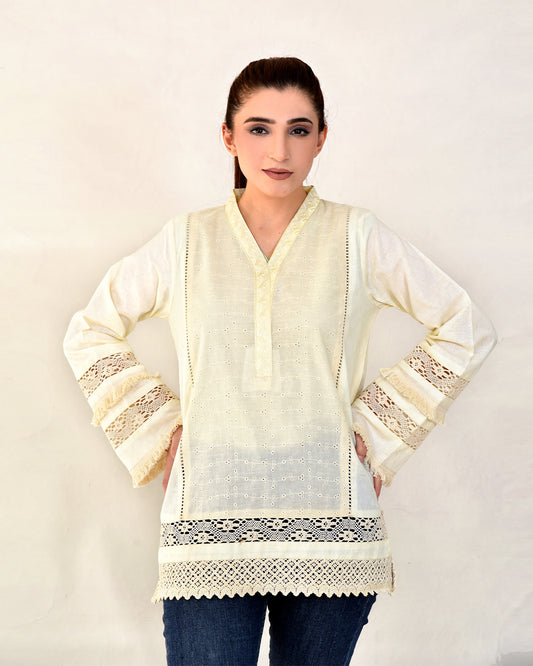 CRÈME CHIKAN LACE TOP