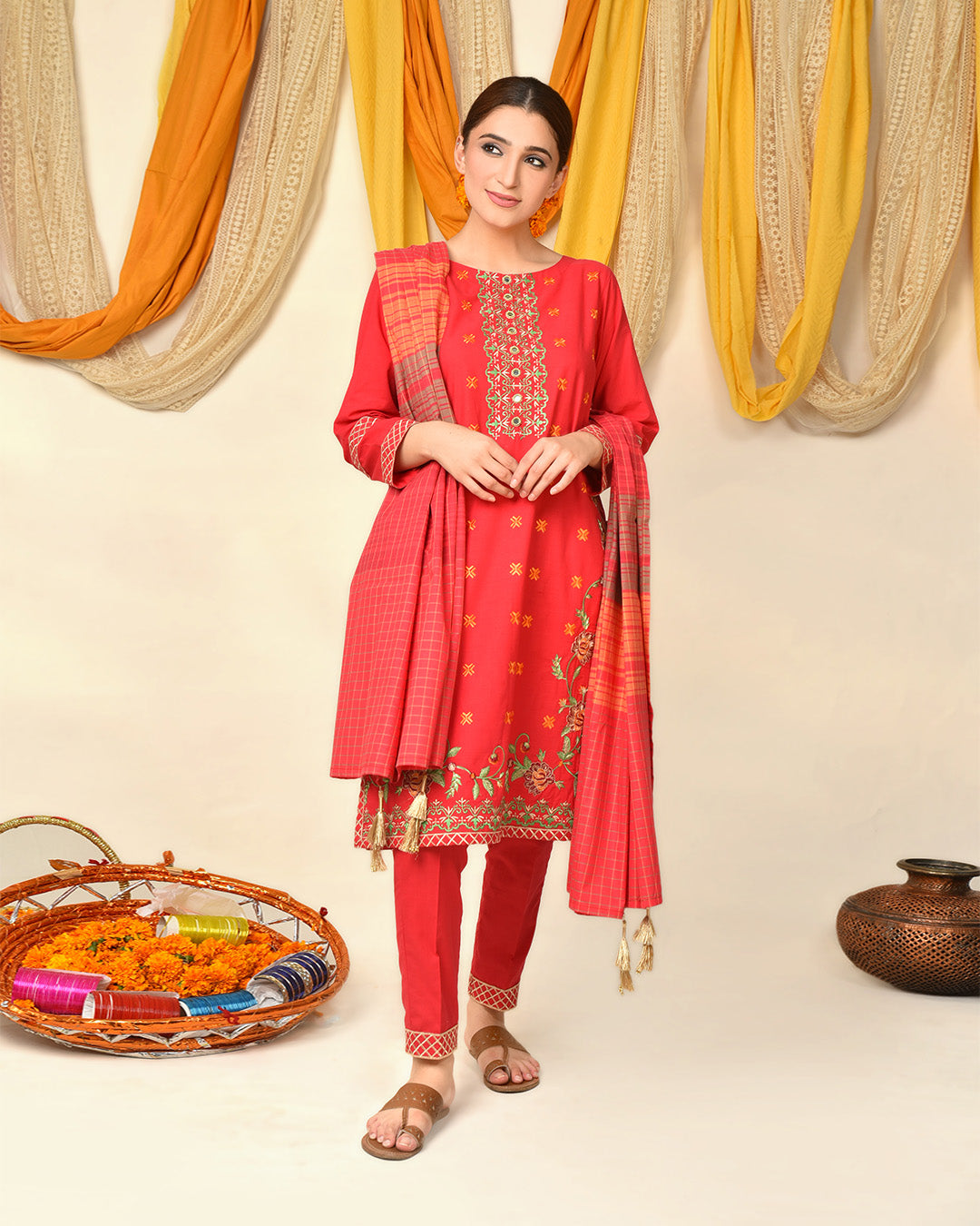 RED FLORAL 3PC SUIT