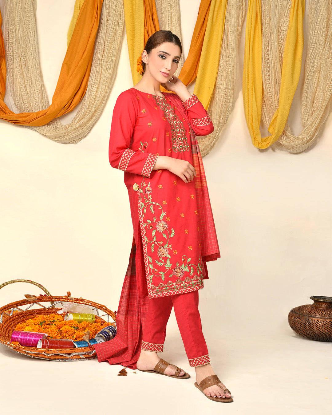 RED FLORAL 3PC SUIT