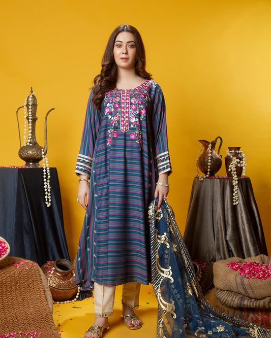 BLUE STRIPED GALA CHATTA FLARE 2PC