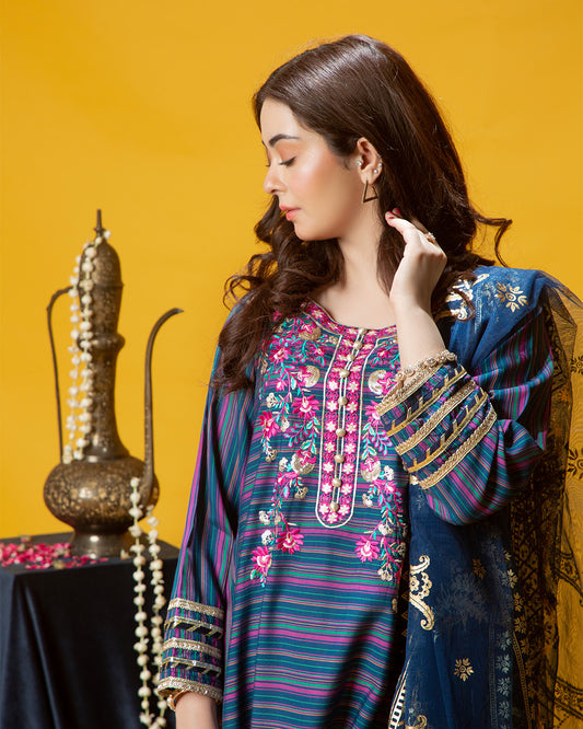 BLUE STRIPED GALA CHATTA FLARE 2PC