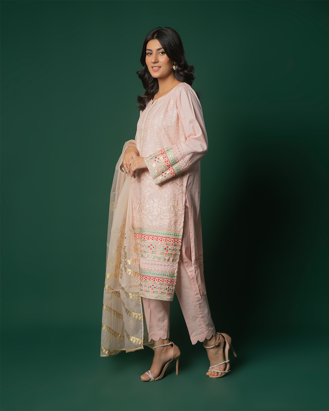 L. PINK FULL EMB MONOCHROME 3PC