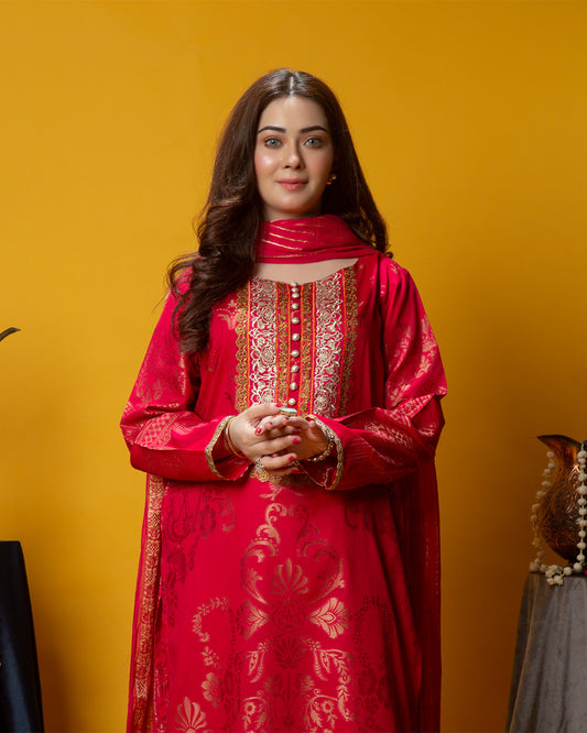 PINK EMB GOLD JACQUARD 3PC