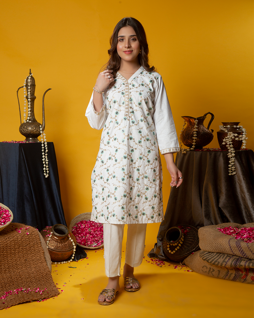 WHITE BLUE FLORAL JAAL SHIRT