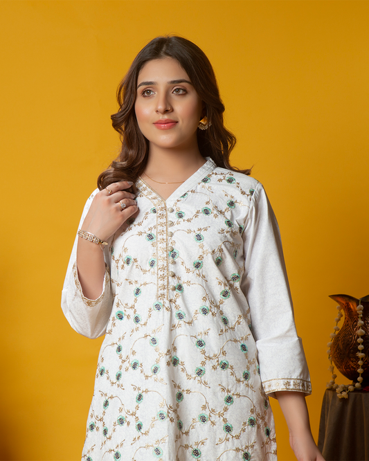 WHITE BLUE FLORAL JAAL SHIRT