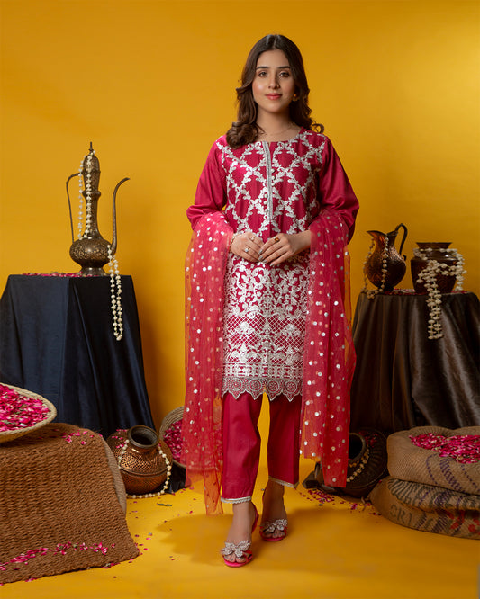 MAGENTA PINK FULL EMB 3PC