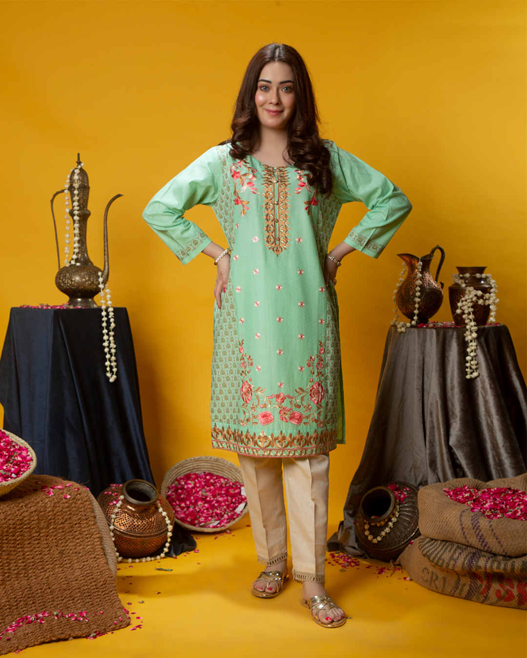 PISTACHIO PRINT EMB PANEL SHIRT