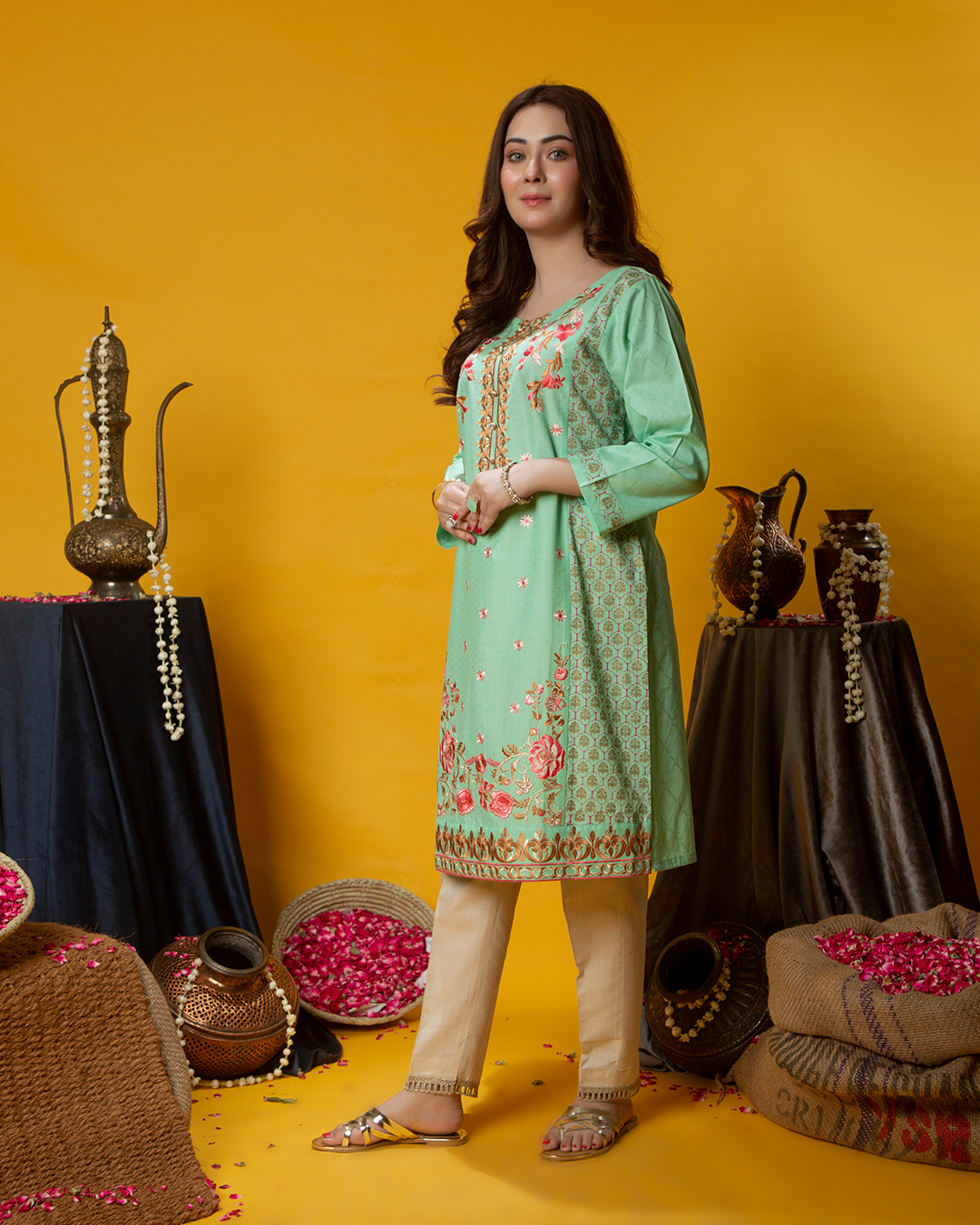 PISTACHIO PRINT EMB PANEL SHIRT