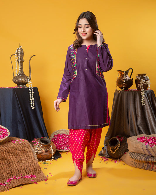 PURPLE SIDE YOKE SEQUINS 2PC