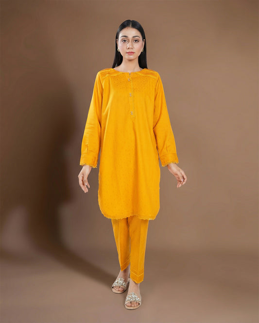 SOLID MUSTARD JACQUARD LACE CORD-SET