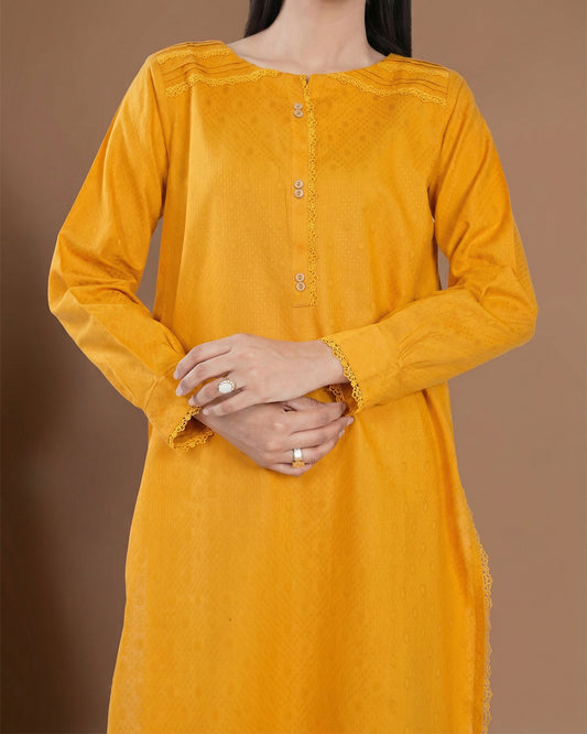 SOLID MUSTARD JACQUARD LACE CORD-SET