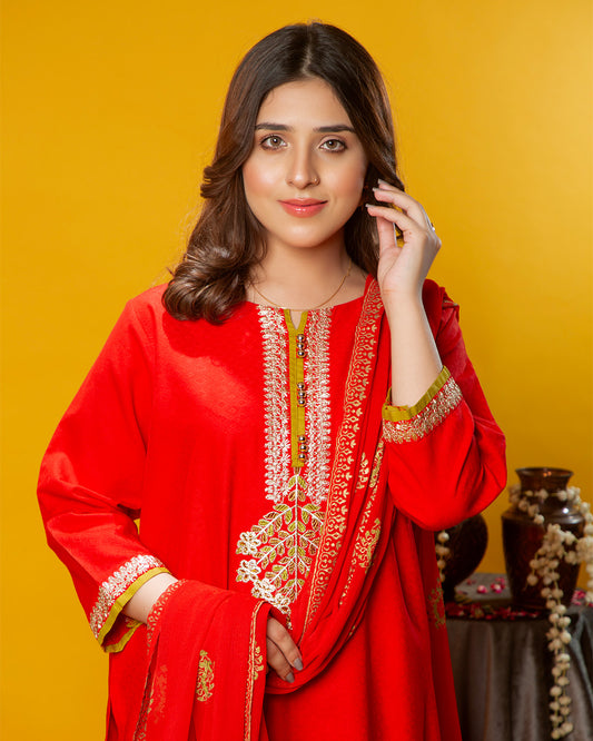 RED CLASSIC EMB PANNI 3PC