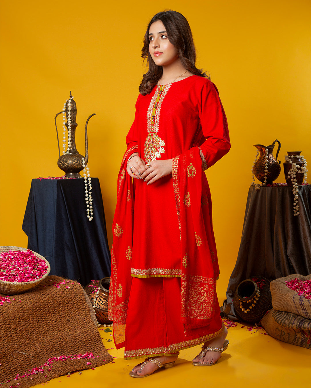 RED CLASSIC EMB PANNI 3PC