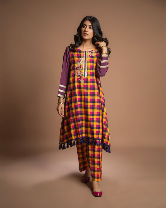 PINK CHECKERED FLARE 2PC