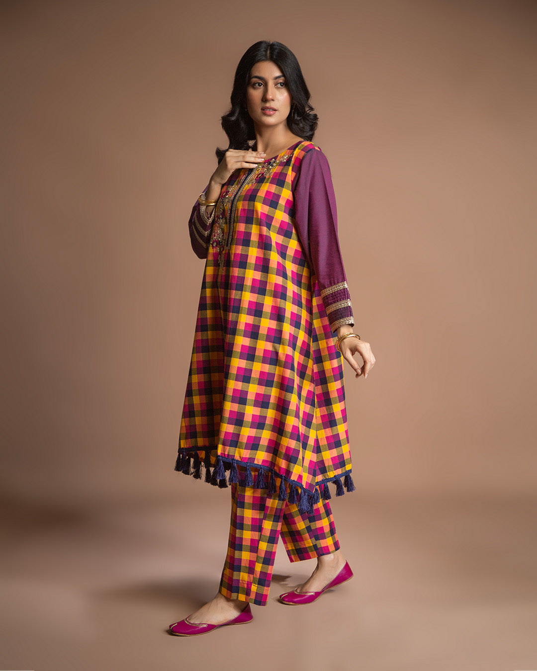 PINK CHECKERED FLARE 2PC