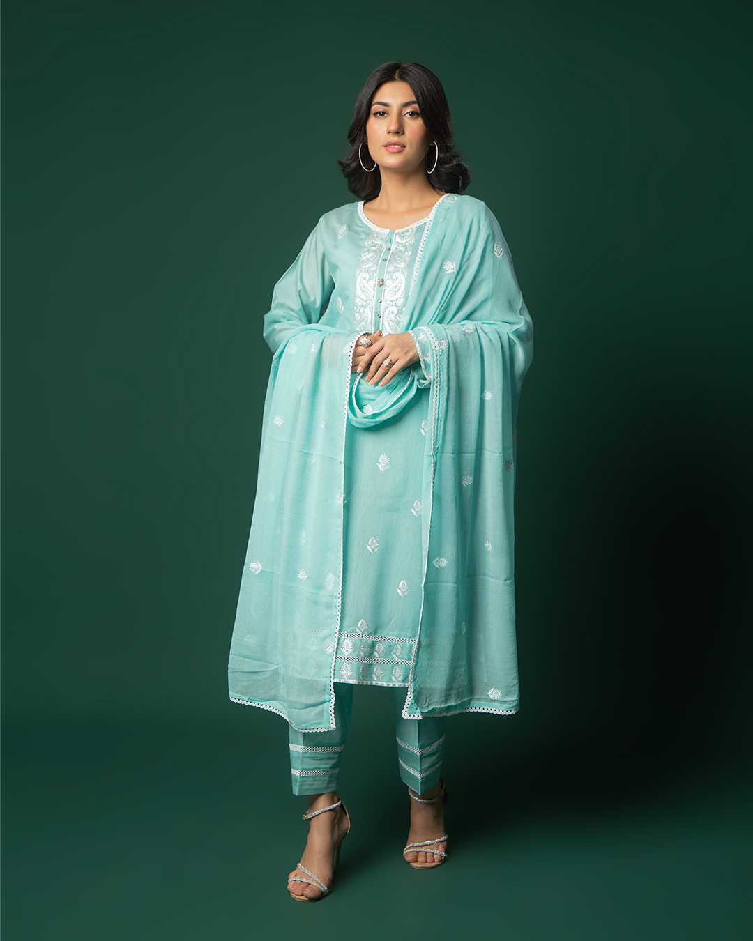 FEROZI COTTON NET WHITE EMB 3PC