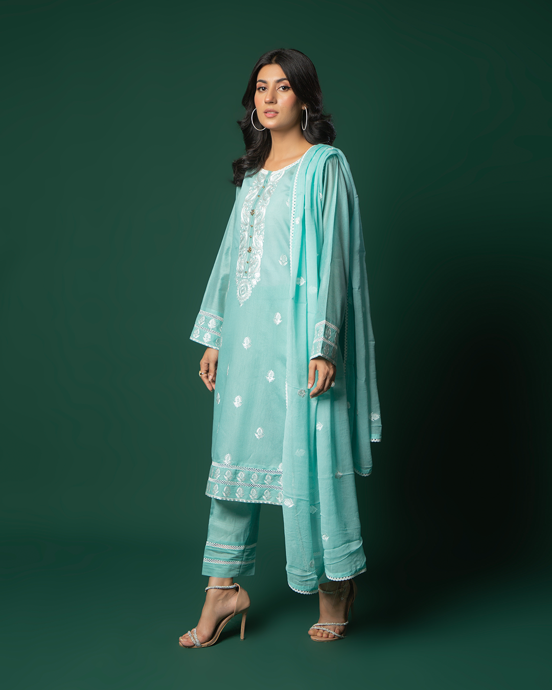 FEROZI COTTON NET WHITE EMB 3PC