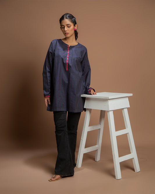 NAVY TOP STITCH KURTA