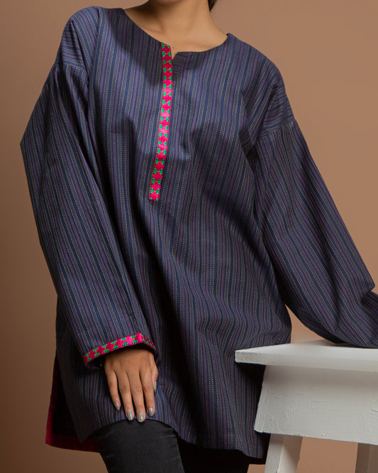 NAVY TOP STITCH KURTA