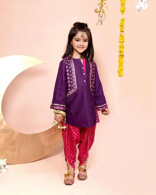 PURPLE SIDE YOKE SEQUINS EMB TULIP SET