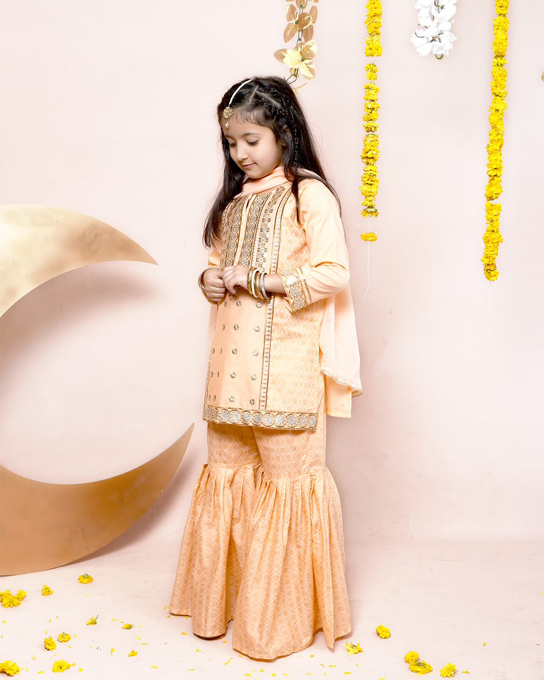 PEACH SEQUINS EMB GHARARA SET 3PC