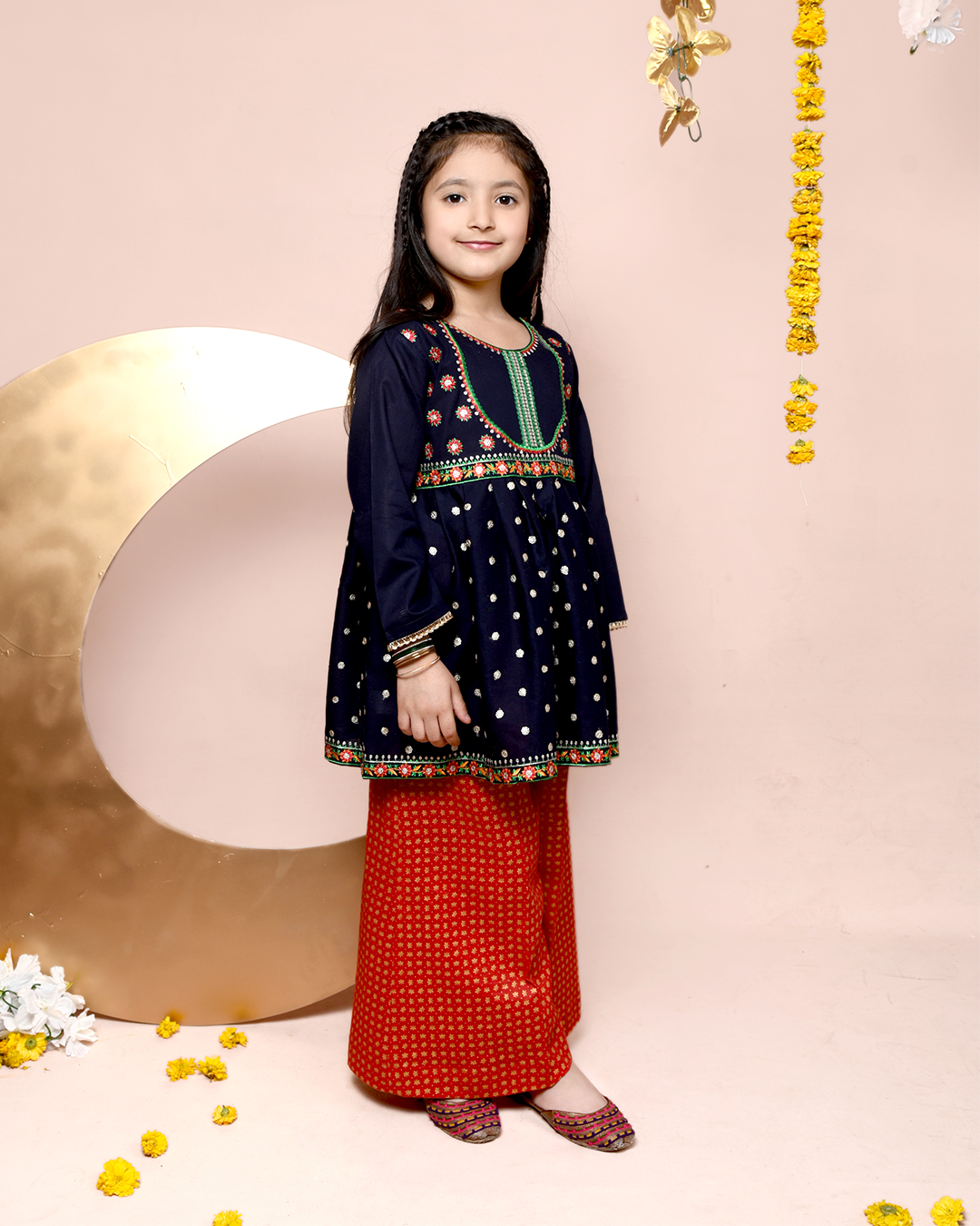 NAVY SEQUINS PEPLUM & CULLOTE SET