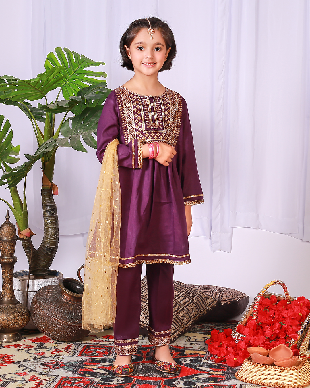 PURPLE SEQUINS PLEATED FLARE 2PC