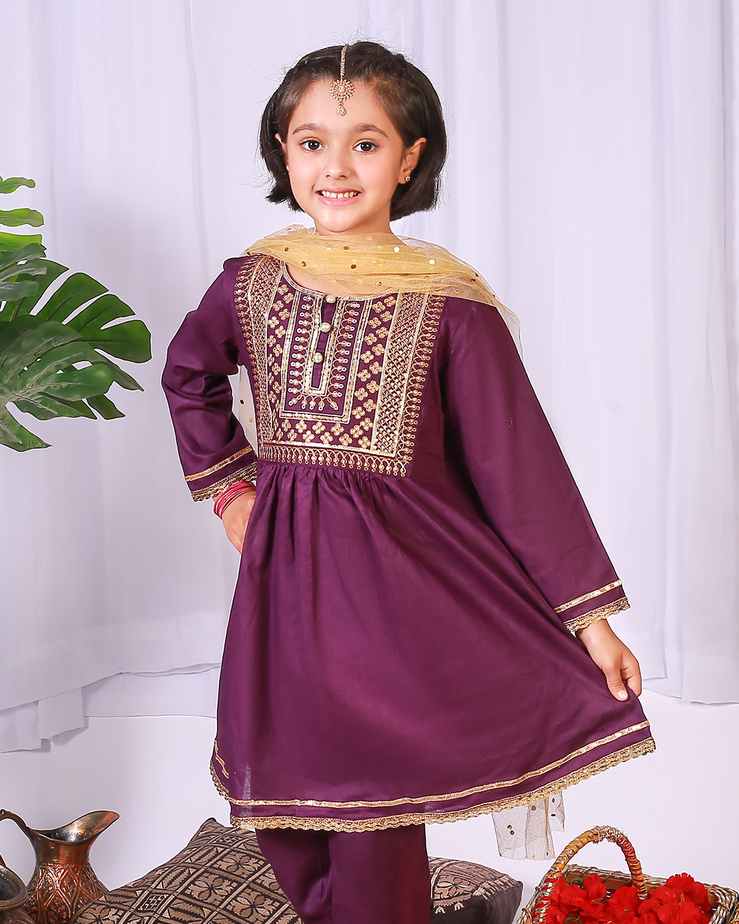 PURPLE SEQUINS PLEATED FLARE 2PC