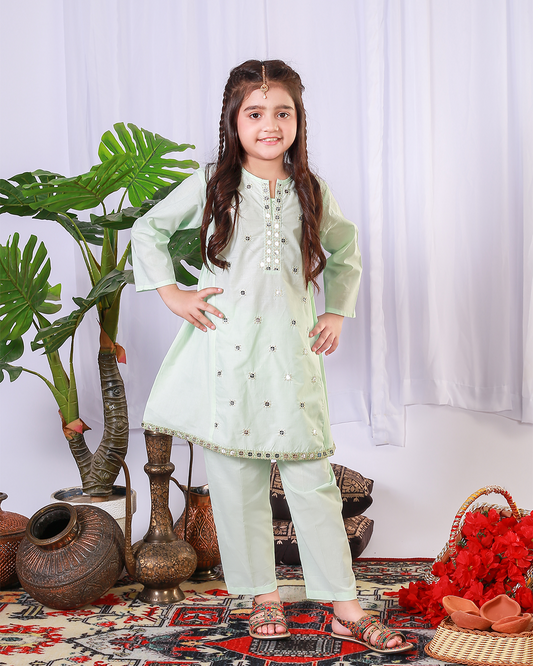 AQUA SEQUINS FLARE TROUSER SET