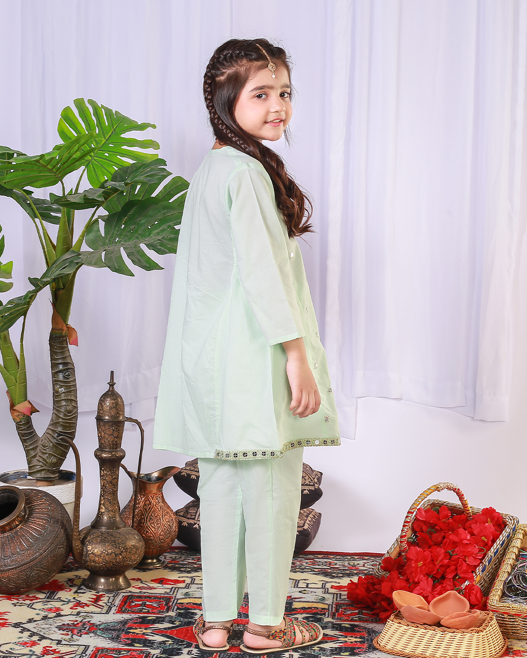 AQUA SEQUINS FLARE TROUSER SET
