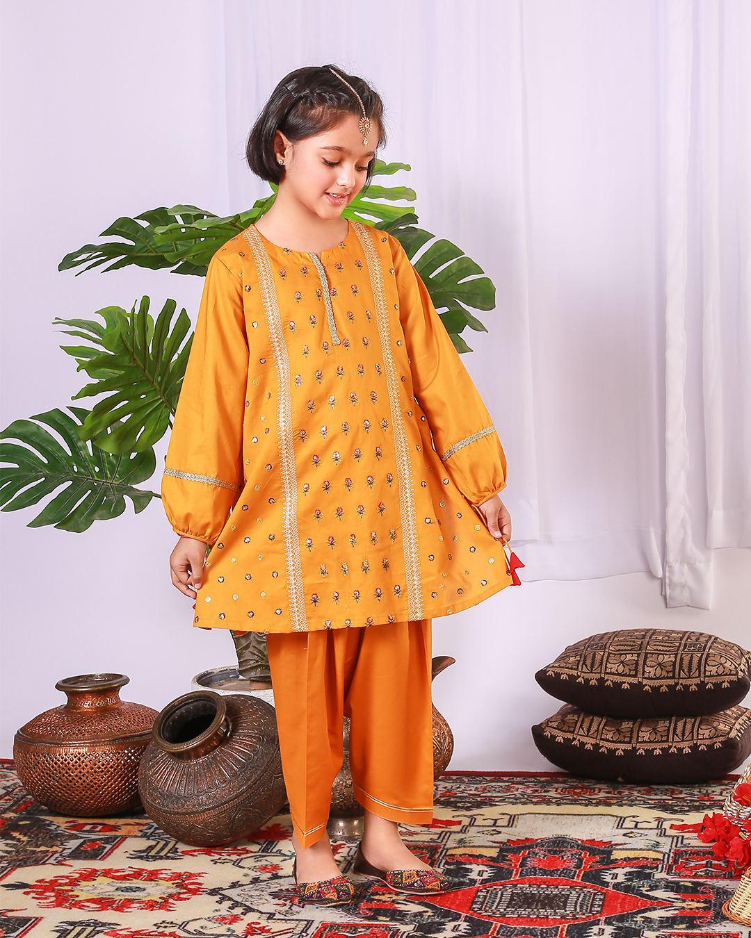 MUSTARD SEQUINS FOULARD SHALWAR SET