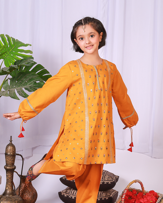 MUSTARD SEQUINS FOULARD SHALWAR SET