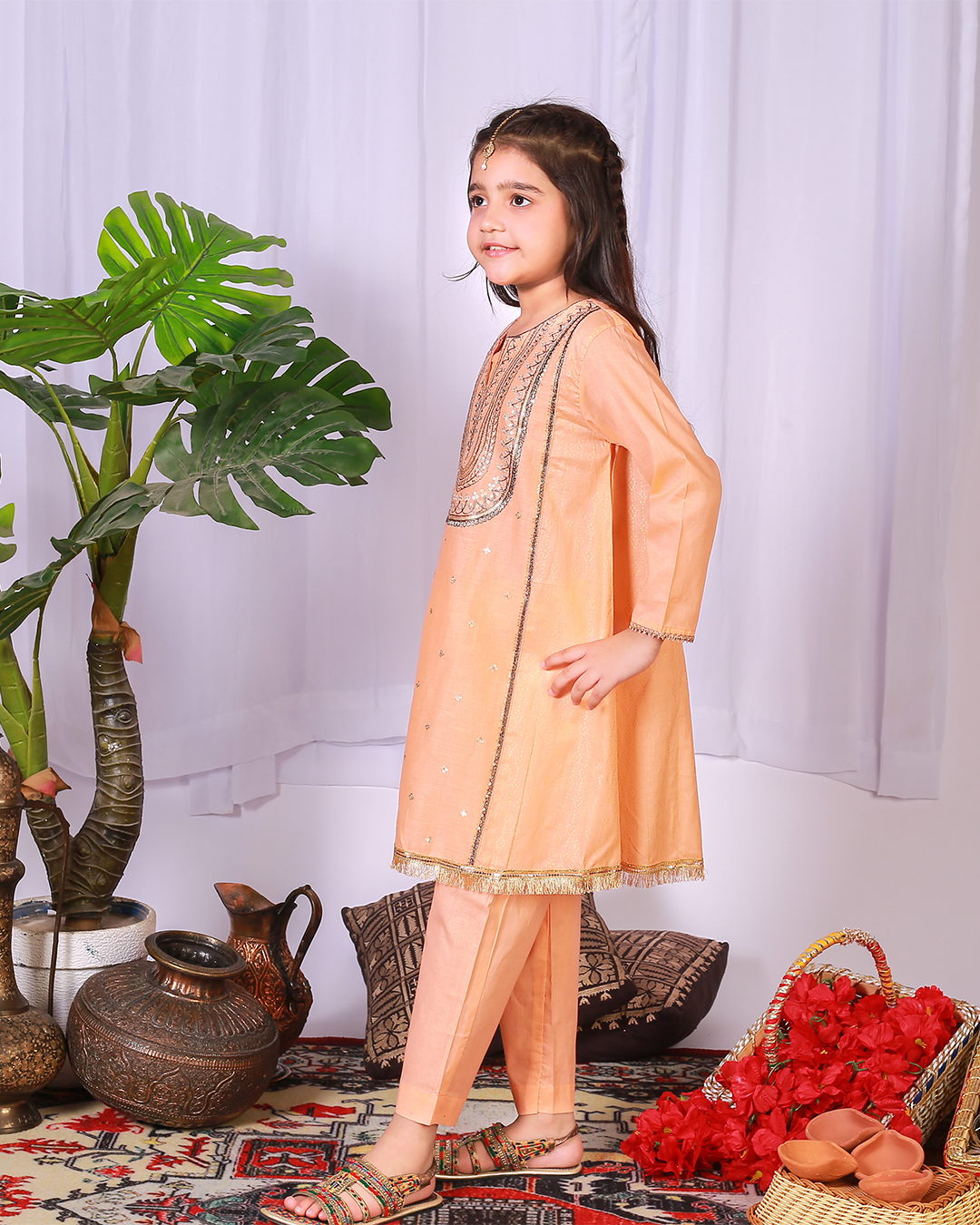 PEACH SEQUINS EMB A-LINE 2PC