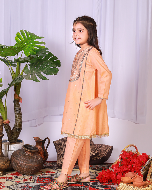 PEACH SEQUINS EMB A-LINE 2PC